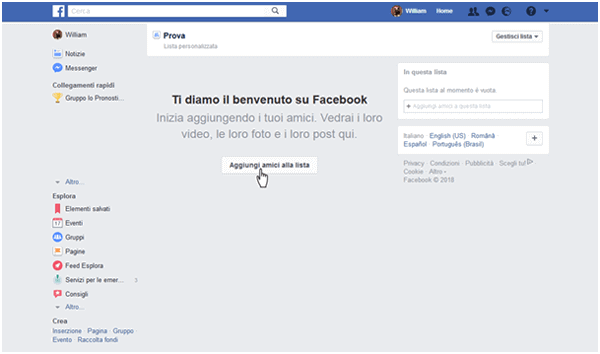 aggiornamento algoritmo di facebook, opzione aggiungi amici in lista, visualizzazione da desktop