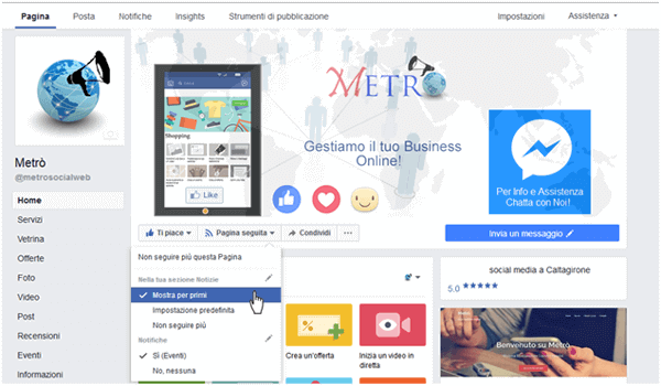 aggiornamento algoritmo di facebook, opzione mostra per primi