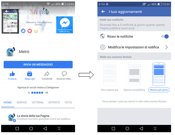 aggiornamento algoritmo di facebook, opzione mostra per primi da dispositivo mobile